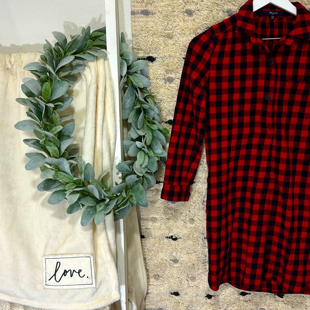 Madewell red and black buffalo plaid shirt dress with pockets size xxs